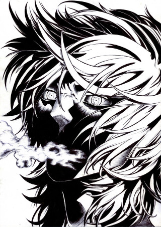 Man long hair eyes drawing - smoke free wallpaper for mobile