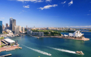 Boat city skyline opera water - the water near a city skyline free wallpaper