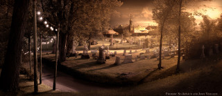 Cemetery graveyard night lights gravestones - a cemetery free wallpaper