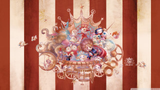 Clock characters striped wall red - whimsical free wallpaper