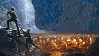 Man mountain waterfall giant cityscape - top of a mountain next free wallpaper