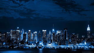 City skyline night lights boat 4 - the water in front free wallpaper