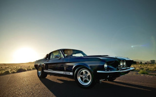 Black mustang sunset road horizon 2 - the horizon free wallpaper
