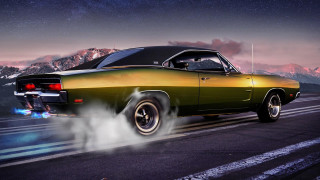 Green gold muscle car night - vfx free wallpaper