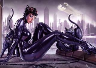 Woman cat suit sitting floor - a floor next free wallpaper