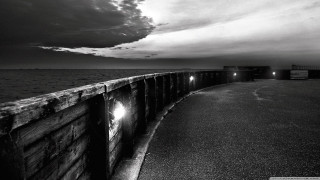 Long pier light ocean cloudy - under free wallpaper