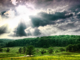 Field road forest sky sunlight - under free wallpaper