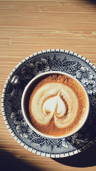 Coffee swirled cup saucer wooden - a still life free wallpaper for mobile