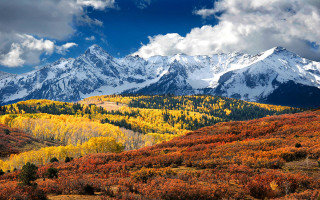 Mountain range snow capped autumn - white cloud free wallpaper for desktop