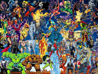 Superheroes collage group characters action - their character free wallpaper