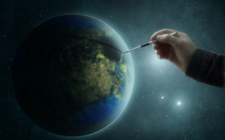 Hand paintbrush painting earth space - the earth free wallpaper