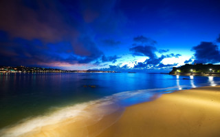 Beach night water clouds lights 2 - a beach free wallpaper