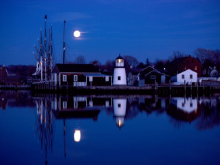 Full moon small town water - the waters edge free wallpaper