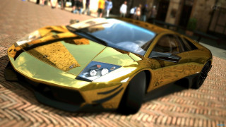 Yellow sports car brick road 5 - foto realistic free wallpaper
