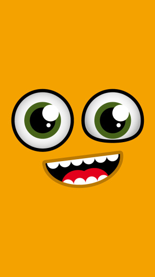Yellow background big eyes grin - a face free wallpaper for mobile