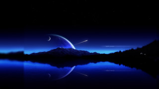 Night mountain lake crescent moon - a night scene free wallpaper