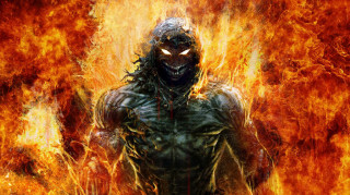 Demonic man fire background flames - a demonic looking man free wallpaper