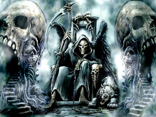 Skeleton throne skulls demon painting - death free wallpaper