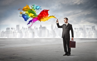 Man suit briefcase kite city - graphic free wallpaper