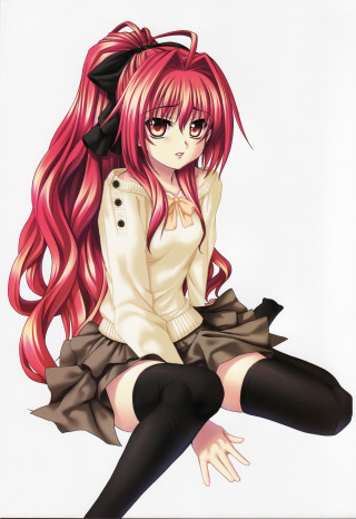 Red haired girl sitting anime - the floor free wallpaper for mobile
