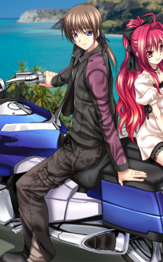 Man woman sitting motorcycle together - the woman free wallpaper