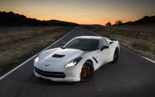 White sports car sunset countryside - a white sports car free wallpaper