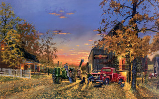 Farm scene red truck sunset - brothers hildebrandt free wallpaper