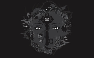 Woman multiple eyes black background - llustration free wallpaper