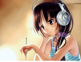 Girl headphones pen lightbulb light - headphone free wallpaper