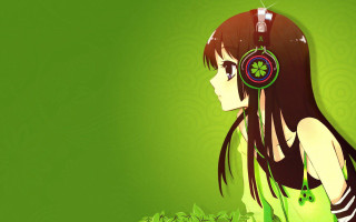 Girl headphones looking distance green - headphone free wallpaper