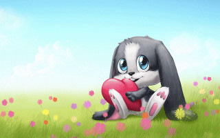 Cartoon bunny holding heart field - loony toon free wallpaper