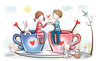 Couple coffee cup bunny rabbits - a couple sitting free wallpaper