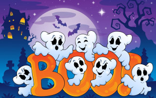Ghosts halloween scene boo sign - spooky free wallpaper
