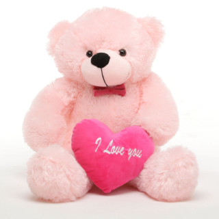 Pink teddy bear holding heart - free valentines wallpaper for tablet