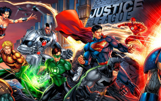 Superheroes cityscape justice scene group - comic book free wallpaper for desktop