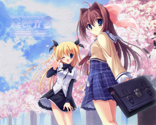 Anime girls luggage cherry blossoms - a suitcase free wallpaper