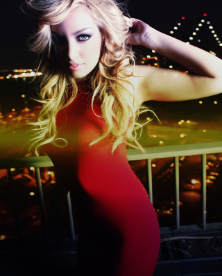 Woman red dress night city - night free wallpaper for mobile