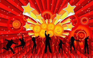 Dancing people red background stars - claire dalby free wallpaper