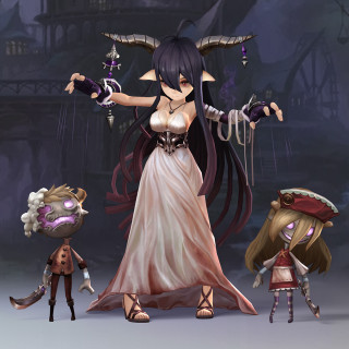 Demon mask horns fantasy portrait - a woman in a dress free wallpaper for tablet