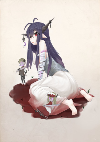 Woman boy knife demon sitting - a little boy free wallpaper