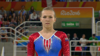 Woman red blue gymnastics suit - a stadium free wallpaper for desktop