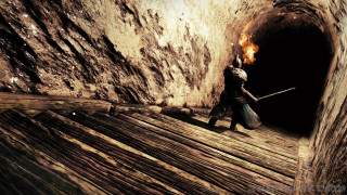 Flaming sword man tunnel embers - dark soul free wallpaper