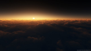Sunset aerial clouds bright sun - cloud below free wallpaper