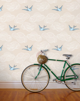Bike parked wall birds wallpaper - kitsch movement free wallpaper for mobile