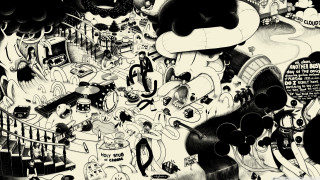 People room giant clock drawing - lineart free wallpaper