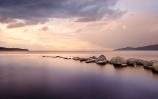 Rocks lake cloudy sky clouds - a few cloud above free wallpaper
