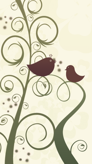 Two birds tree branch swirly - free bird wallpaper for mobile