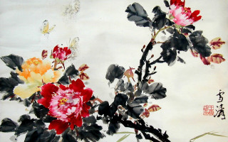 Flowers white background chinese writing - a watercolor painting free wallpaper