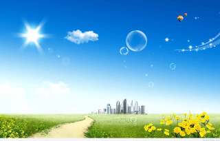 Sunny day path flowers city - a path free wallpaper for desktop