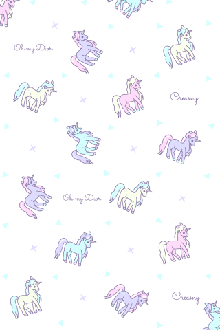 Pastel unicorns stars white background - kitsch movement free wallpaper for mobile